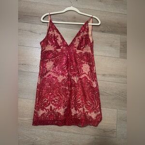 Free People Burgundy Sequin Lace Dress